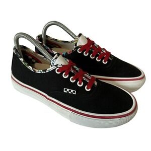 Vans Authentic Skate Shoes Mens 6.5 Black Red Customs PopCush Duracap Low Top
